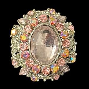 Silvertone brooch pin clear and pink rhinestones, glass costume fashion estate